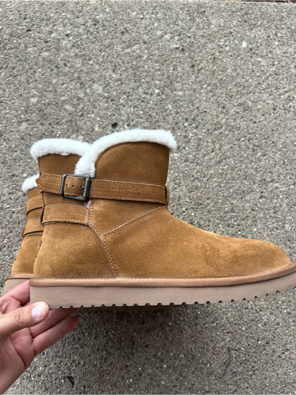 Koolaburra Tan Suede Shearling-Trim Ankle Boots